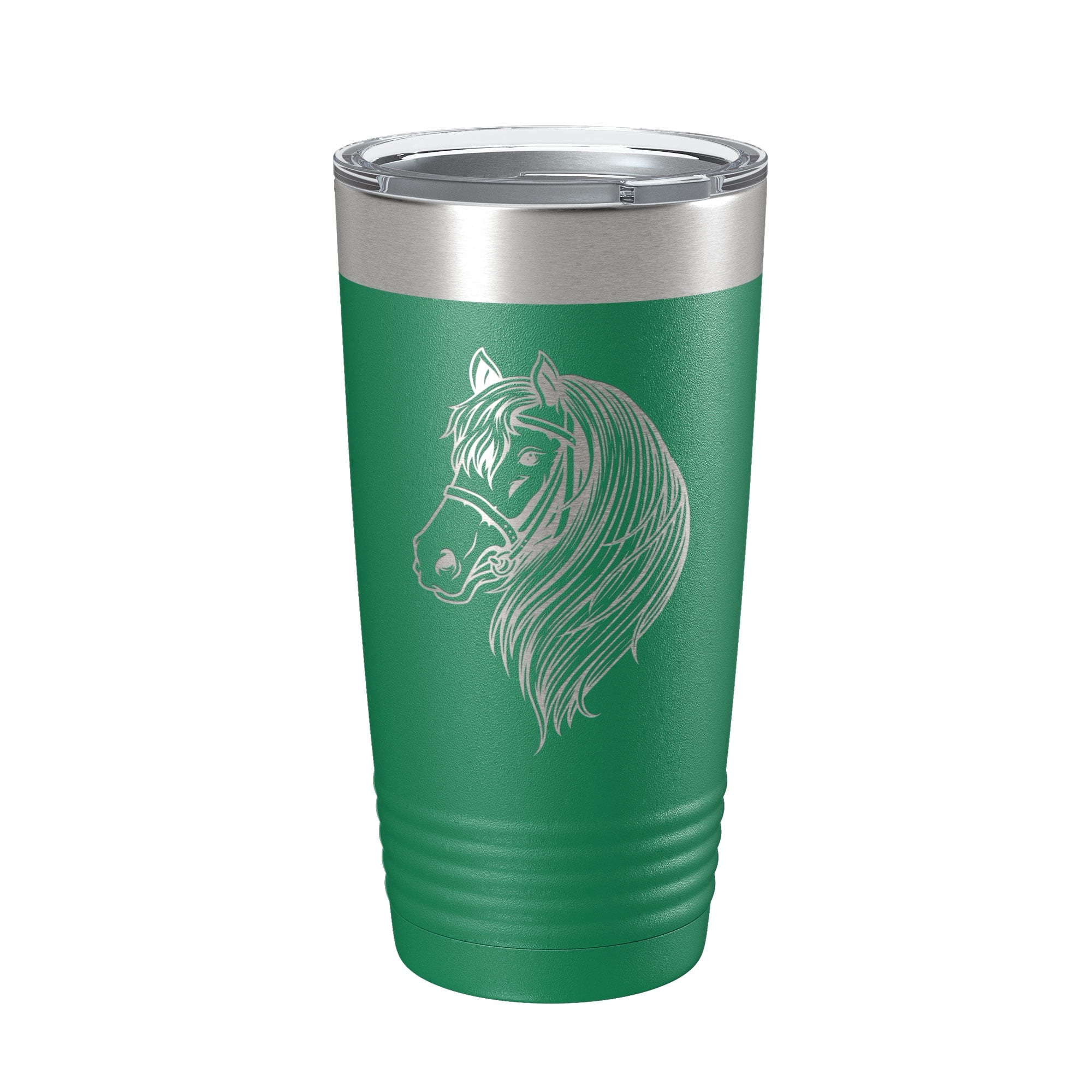 Horse Face Tumbler Horseback Rider Travel Mug Equestrian Gift Insulated Laser Engraved Coffee Cup Horse Lover Farmer 20 oz Green