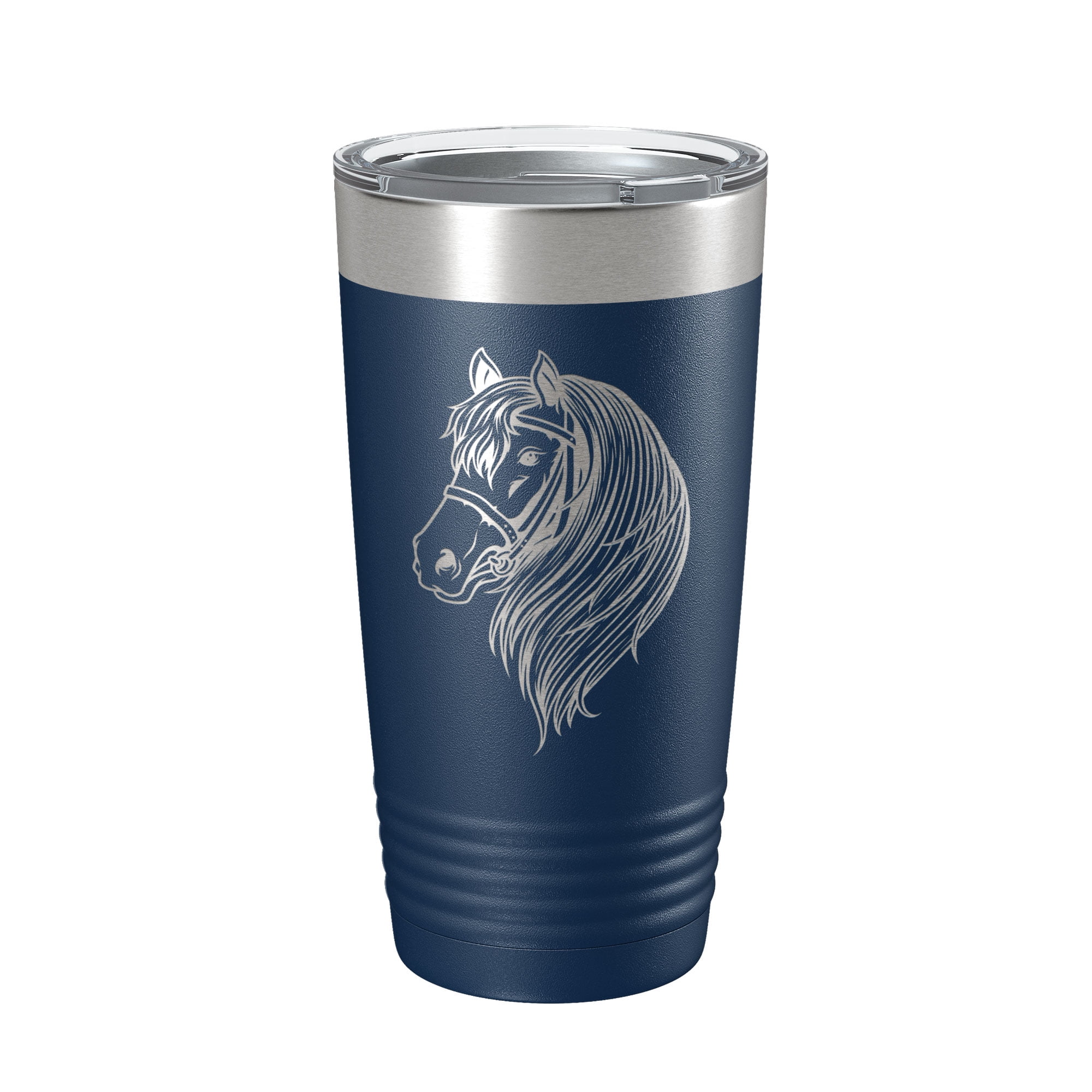 Horse Face Tumbler Horseback Rider Travel Mug Equestrian Gift Insulated Laser Engraved Coffee Cup Horse Lover Farmer 20 oz Navy Blue