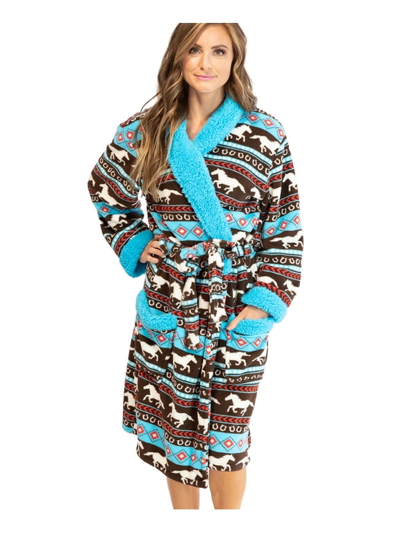 Horse Fair Isle Lazy One Ultra-Cozy Bathrobes for Women (L/XL)
