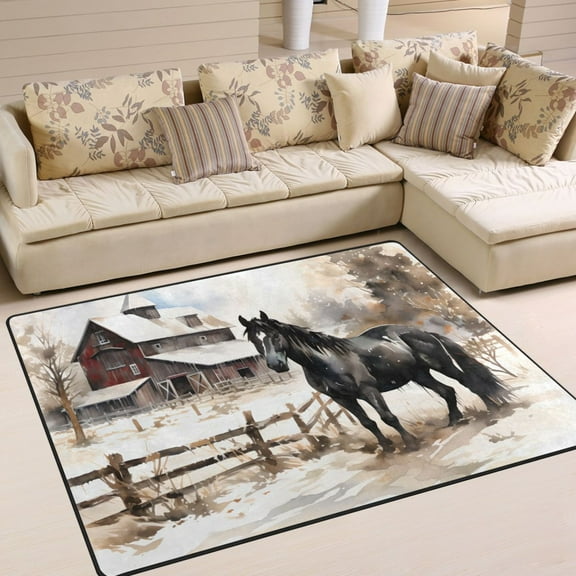 Horse Farmhouse Area Rugs Soft Non-Slip Floor Mats Large Nursery Carpets Doormat for Living Room Bedroom Hotel Decor 63"x48"