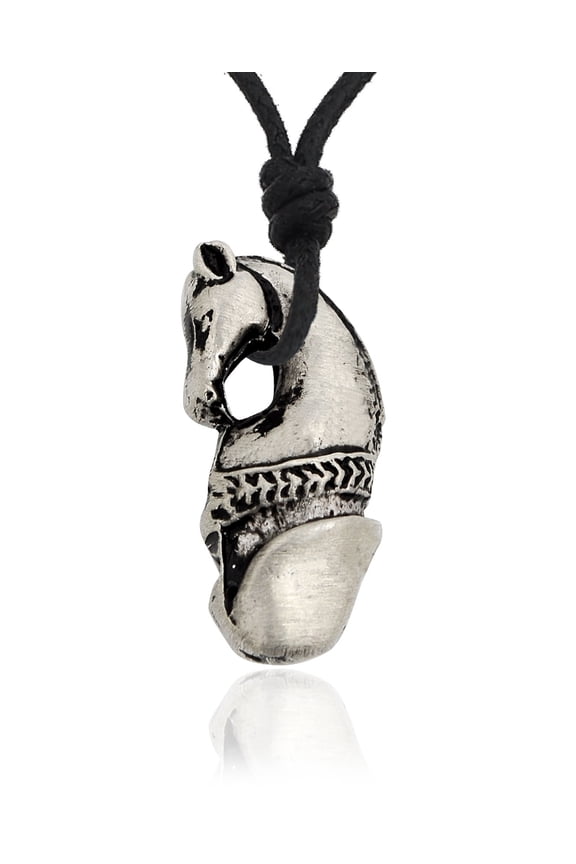 Horse Fertility Thai Amulet Silver Pewter Charm Necklace Pendant Jewelry With Cotton Cord