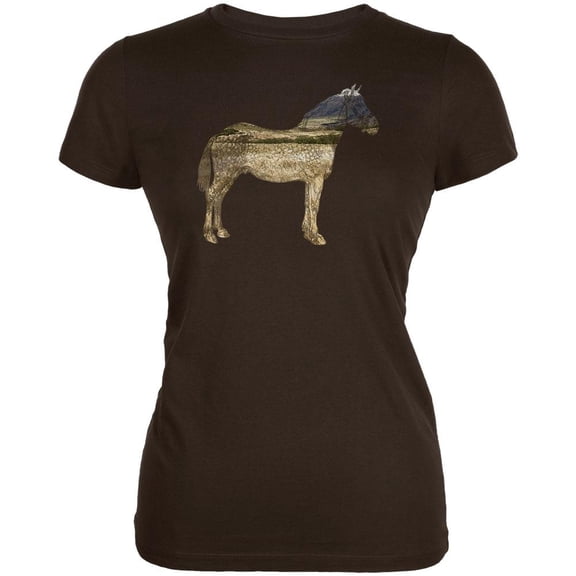 Horse Field Wild Mustang Juniors Soft T Shirt Brown 2XL