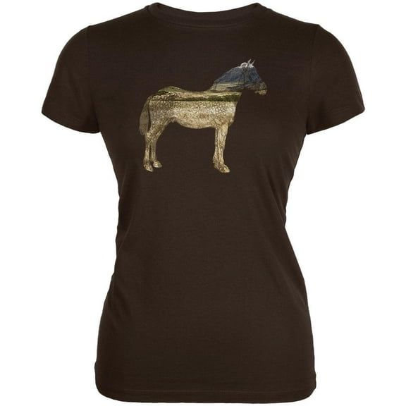 Horse Field Wild Mustang Juniors Soft T Shirt Brown SM