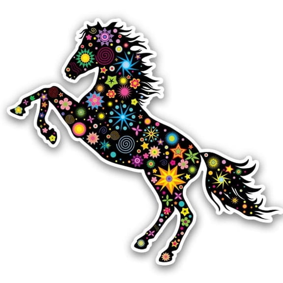 Horse Floral - 5" Vinyl Sticker - For Car Laptop I-Pad - Waterproof Decal