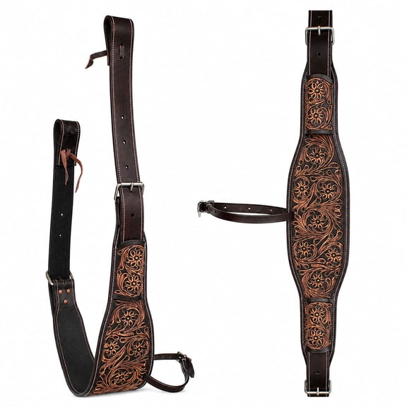 Horse Floral Tooled Dark Brown Leather Rear Flank Saddle Cinch Billets 97101AT