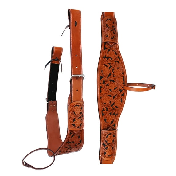 Horse Floral Tooled Tan Leather Rear Flank Saddle Cinch Billets 97102TN