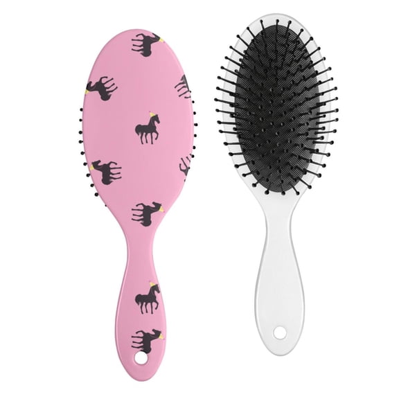Horse & Flower Print Paddle Hair Brush - Gentle Detangler with Round-Tip Bristles for Women & Kids, Anti-Frizz & No-Pull Design for All Hair Types