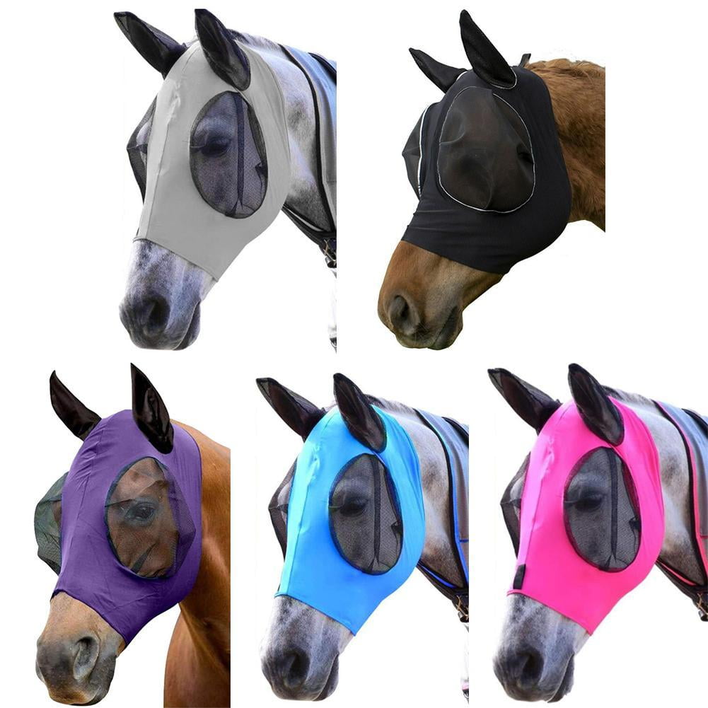 T TEKE Fine Mesh Horse Fly Mask With No Ears - UV Blocking, 3D Eye Visor, Fleece Cushioned Forehead