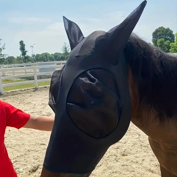 Horse Fly Mask with Ears and Nose Fringe, Fine Mesh Summer Fly Protector with 3D Eye Visor & UV Protection, Breathable Defender Mask for Sensitive Horses
