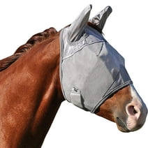 Horse Fly Mask, Elasticity Fly Mask with Ears UV Protection, Horse, Grey