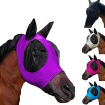 Horse Fly Mask (Purple, Horse) - Mesh Eyes and Ears, Breathable Fabric, UV Protection