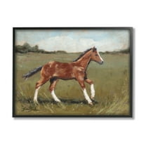 Horse Foal Galloping Countryside Animals & Insects Painting Black Framed Art Print Wall Art