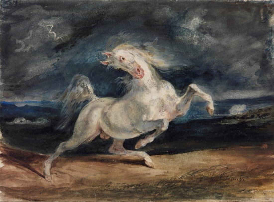 Horse Frightened By Lightning Canvas Art - Eugene Delacroix (36 x 54)