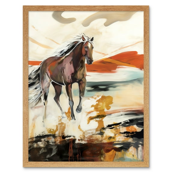 Horse Galloping Across a Barren Desert Landscape Art Print Framed Poster Wall Decor 12x16 inch