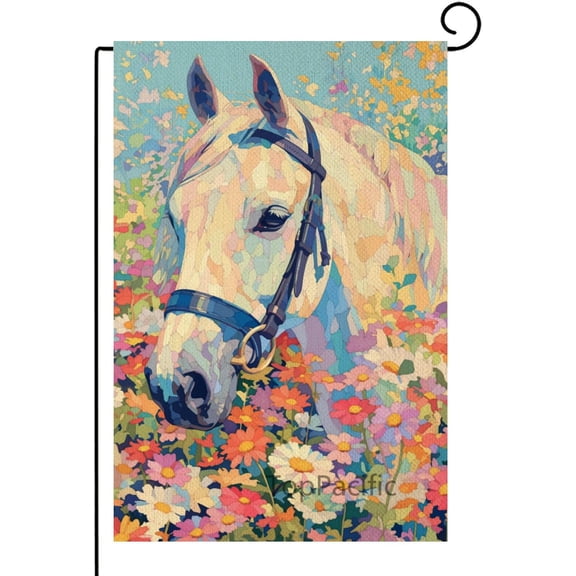 Horse Garden Flag Colorful Drawing with Flowers Garden Flag Vertical Double Sided Spring Summer Garden Flag Seasonal Rustic Yard Lawn Outdoor Decor 12x18 Inches(6565)