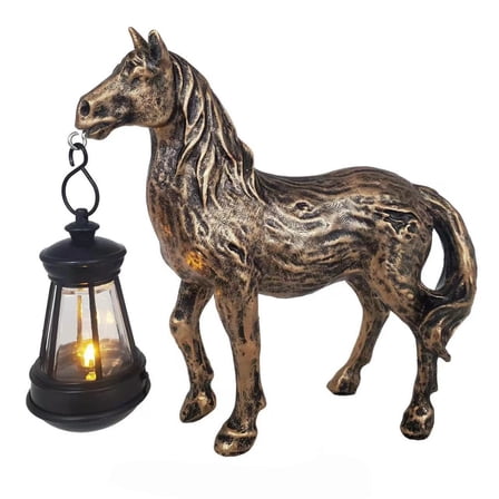 Horse Garden Statue with Lantern Solar Lighted Outdoor Figurine Sculpture for Yard Lawn Patio Farmhouse, Whimsical Home Decor, Gift for Housewarming Birthday Christmas ,19x7x17cm