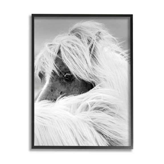 Horse Gazing Windblown Mane Animals & Insects Photograph Black Framed Art Print Wall Art