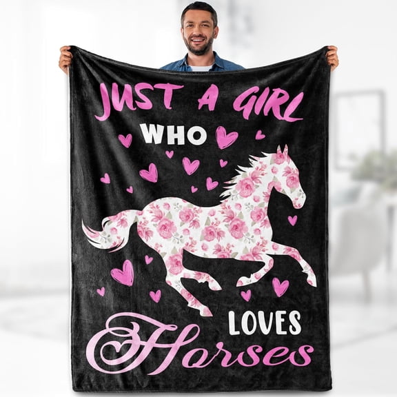 Horse Gifts Blanket for Girls Women Teens for Horse Lovers Throw Just A Girl Who Loves Horses Themed Living Room Decor Soft Cozy Bed Couch Plush Birthday 30" x 40"
