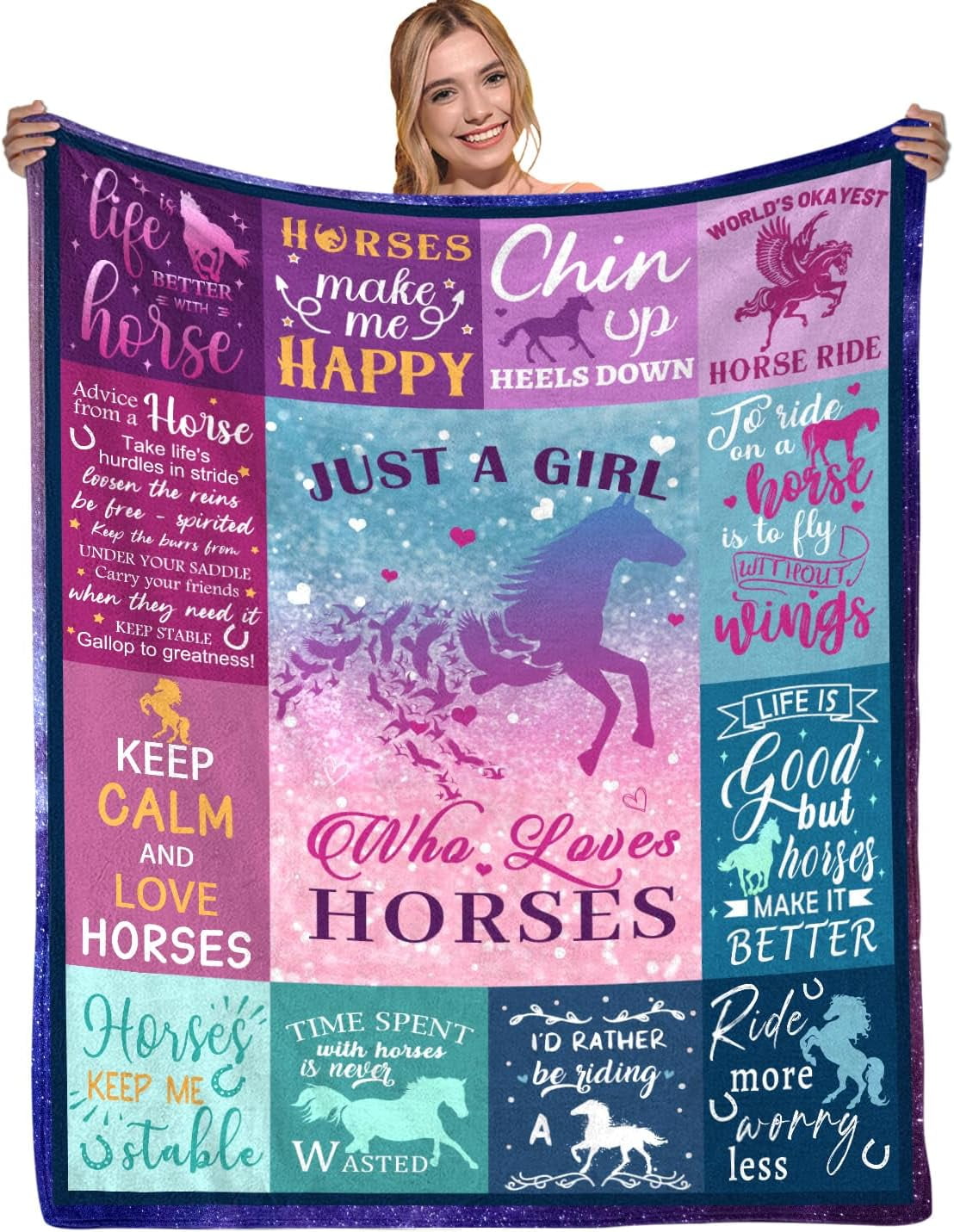 Horse Gifts for Girls Women Horse Blanket for Girls Best Gifts for Horse Lovers Girls - Just A Girl Who Loves Horses Birthday Anime Decor Throw Blanket 40"x50"