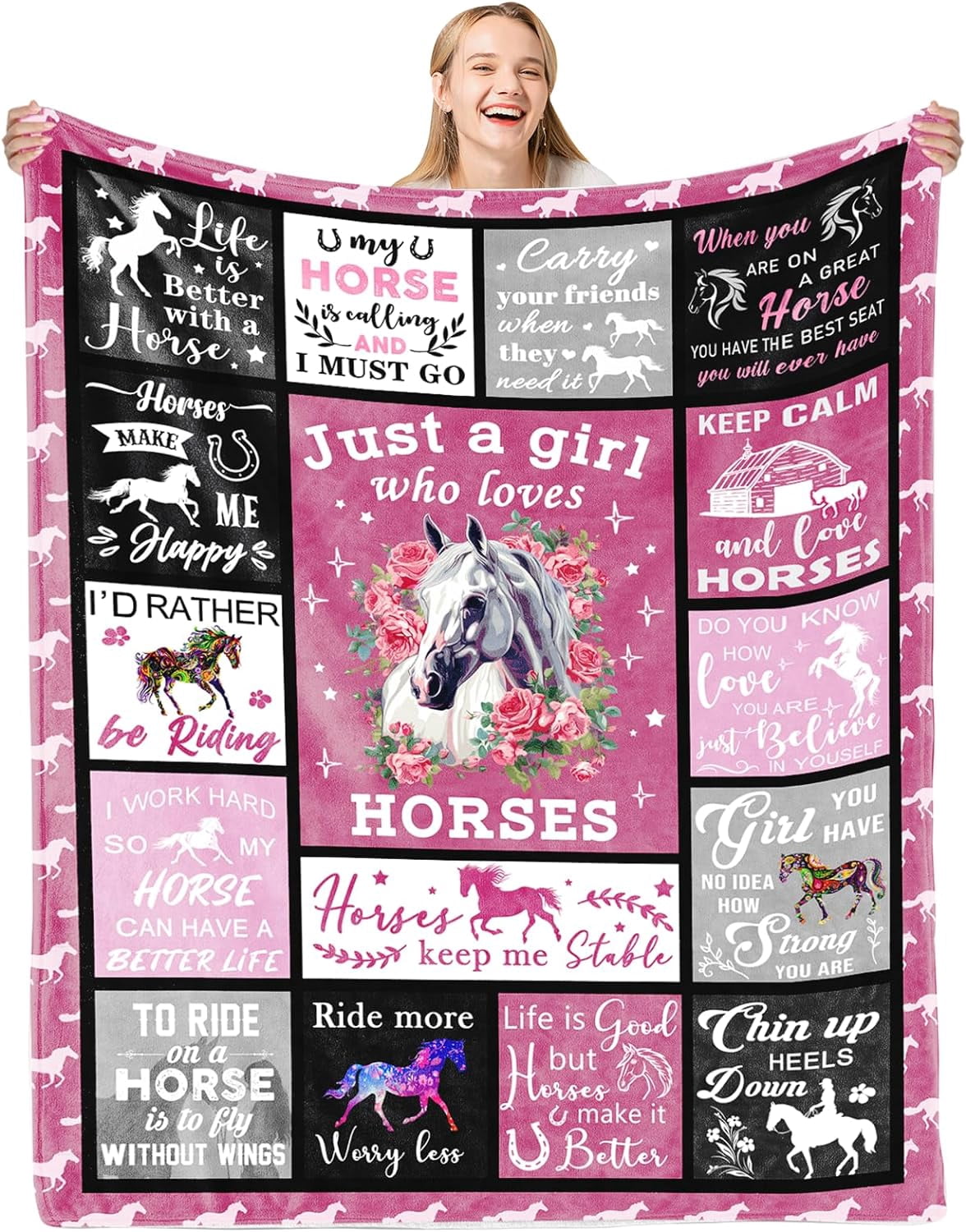 Horse Gifts Horse Blanket for Girls, 40x50 Inch Horse Blanket for Women, Gifts for Horse Lovers Women, Soft Cozy Bed Throw Blanket, Just A Girl Who Loves Horses, Gifts for Birthday Graduation