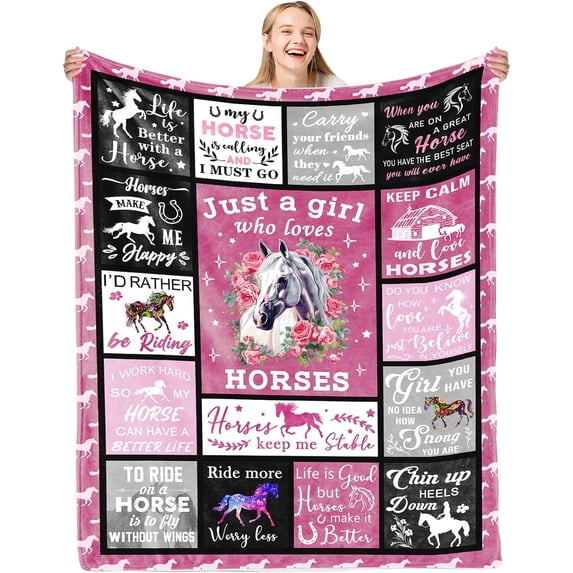 Horse Gifts Horse Blanket for Girls, 40x50 Inch Horse Blanket for Women, Gifts for Horse Lovers Women, Soft Cozy Bed Throw Blanket, Just A Girl Who Loves Horses, Gifts for Birthday Graduation