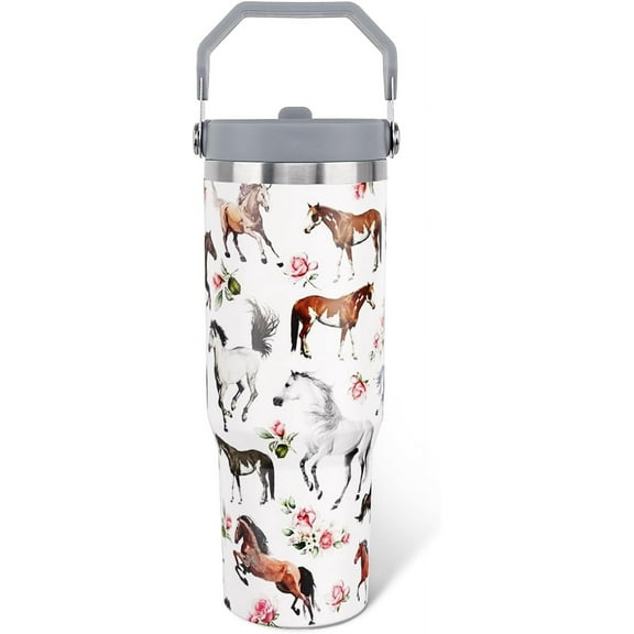 Horse Gifts for Women Girls, 30oz Horse Tumbler with Handle, Stuff for Men Lovers, Stainless Steel Insulated Water Bottle Travel Cup