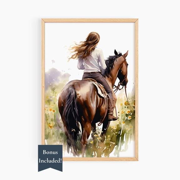 Horse Girl Decor Farmhouse Equestrian Girls Bedroom Art, Stretched Canvas 16x20in