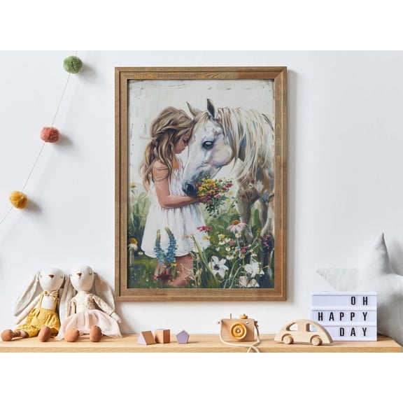 Horse Girl'S Room Decor, Girl & Horse Print, Horse Gift Young Girl, Horse Nursery Vintage Horse Painting, Girl Wall Art Wall Art, Modern Wall Decor, 8x12 UNFRAMED