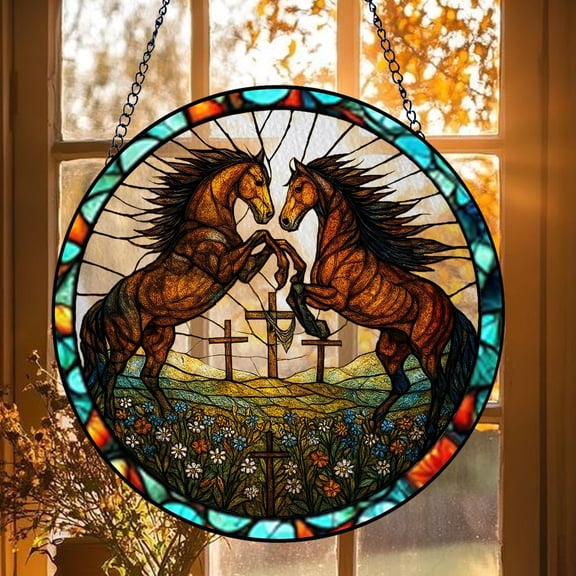 Horse Glass Suncatcher v28, Equestrian Ranch Window Decor, Horse Lover, 3.5 in