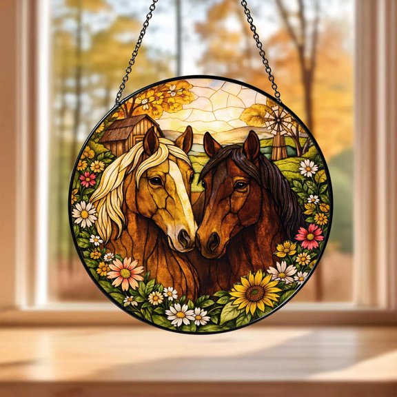 Horse Glass Suncatcher v6, Equestrian Window Hanging, Rustic Ranch Home Decor, 3.5 in