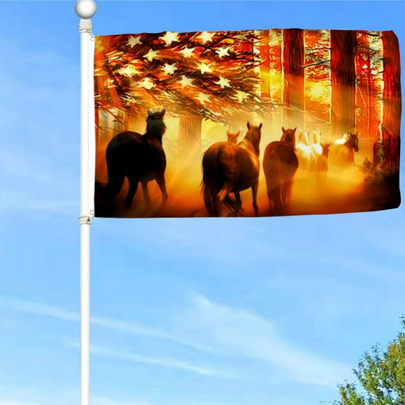 Horse Grommet Flag Wild Horses American Sunset Flag Banner with Grommets 3x5Feet Man cave Decor
