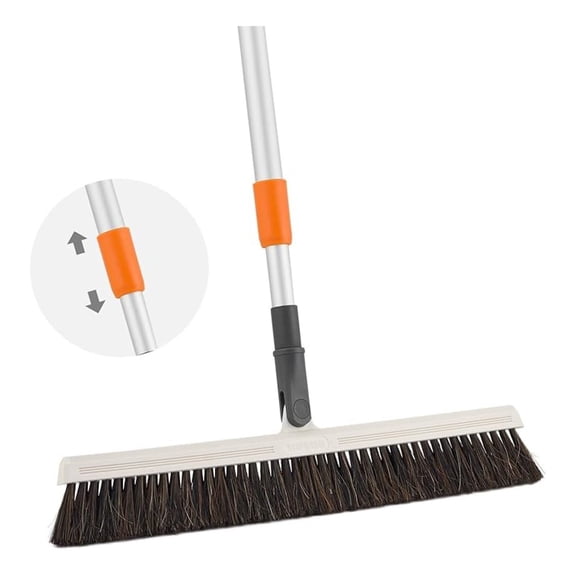 Horse Hair Upright Dust Broom 18" Swivel Kitchen Sweeper with Soft Bristles for Dog Hair, Hardwood & Tile Floors Telescopic Handle, Narrow Thin Design