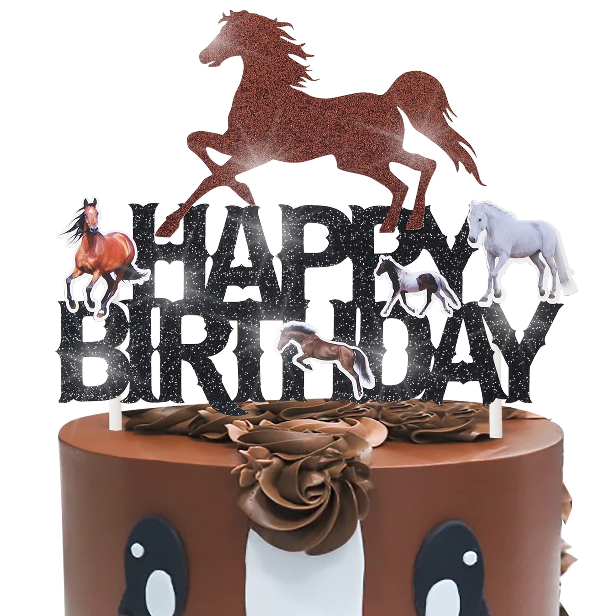 Horse Racing Birthday Cake Topper - Black & Glitter Jockey Rider Decoration For Derby Parties