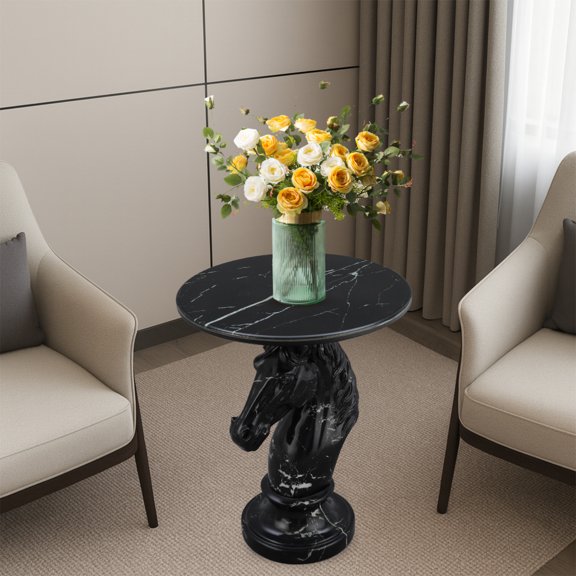 Horse Head Accent Table Animal Statue End Tables Livingroom, Black