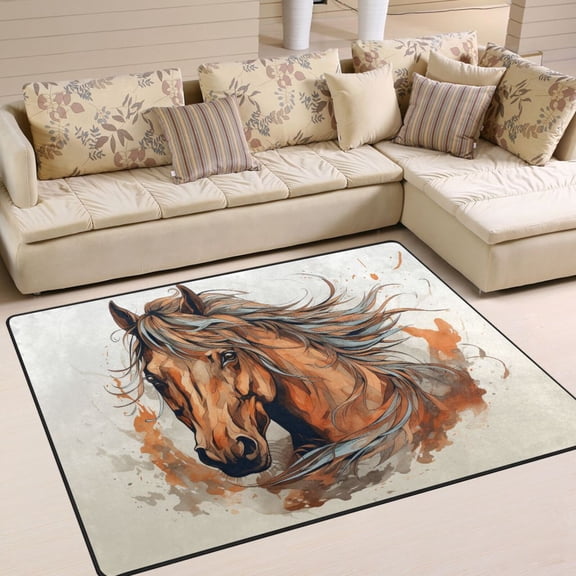 Horse Head Area Rug Washable 80 x 58 Floor Carpet Mat Non Slip for Bedroom Living Room Home Decor
