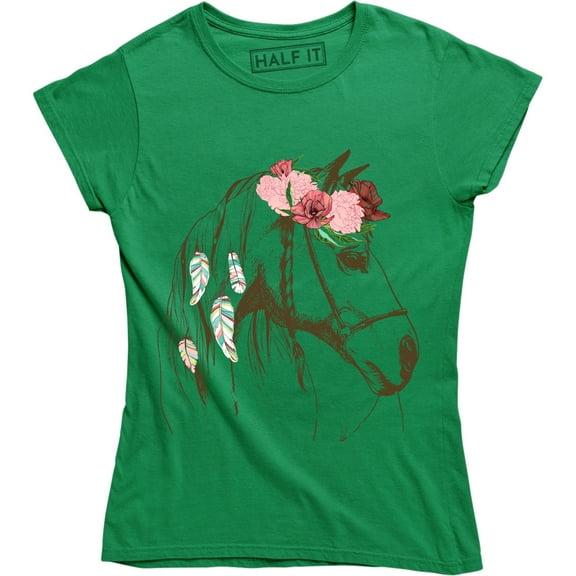 Horse Head Art Sketch Flowers For Animal Lover Horses Women's T-Shirt