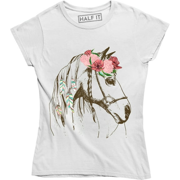 Horse Head Art Sketch Flowers For Animal Lover Horses Women's T-Shirt