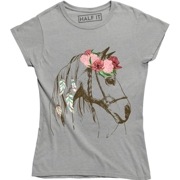 Horse Head Art Sketch Flowers For Animal Lover Horses Women's T-Shirt