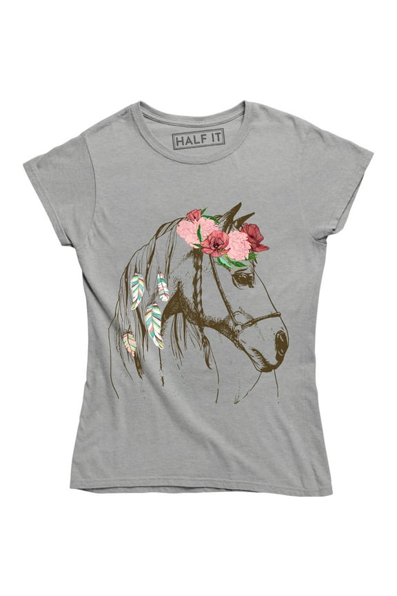 Horse Head Art Sketch Flowers For Animal Lover Horses Women's T-Shirt