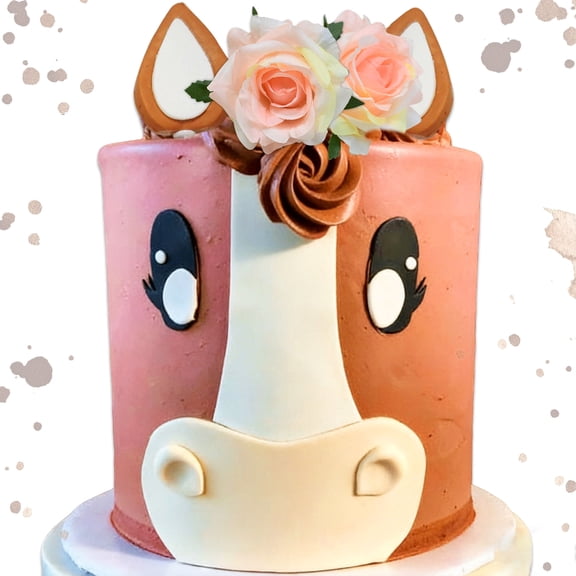 Horse Head Cake Topper with Floral Accent - Cute & Elegant Party Decoration Set
