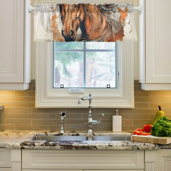 Horse Head Curtain Valances Farmhouse Design Window Treatment Decor Blackout Rod Pocket for Windows Living Room Kitchen 54" x 18"