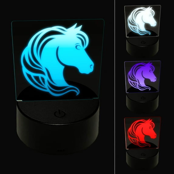 Horse Head Flowing Mane Stallion LED Night Light Sign 3D Illusion Desk Nightstand Lamp