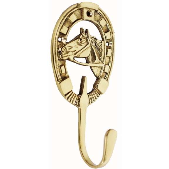 Horse Head  Horseshoe Home Decor Hook Wall Mount in Brass Tackroom 6710BR