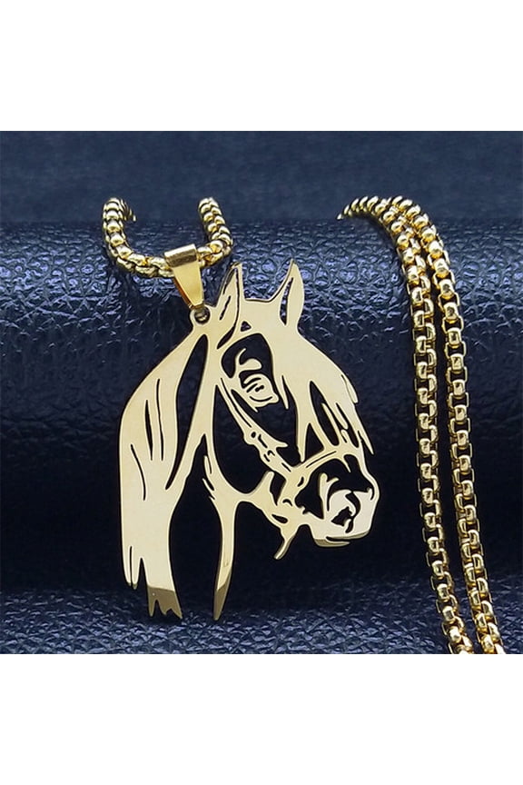 Horse Head Pendant Necklace for Women/Men 14K Yellow Gold Animal Horse Accessories Chain Necklaces Jewelry colar masculino