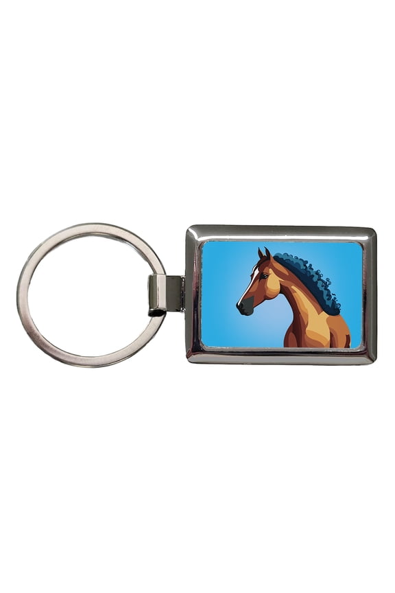 Horse Head Portrait Metal Rectangle Keychain