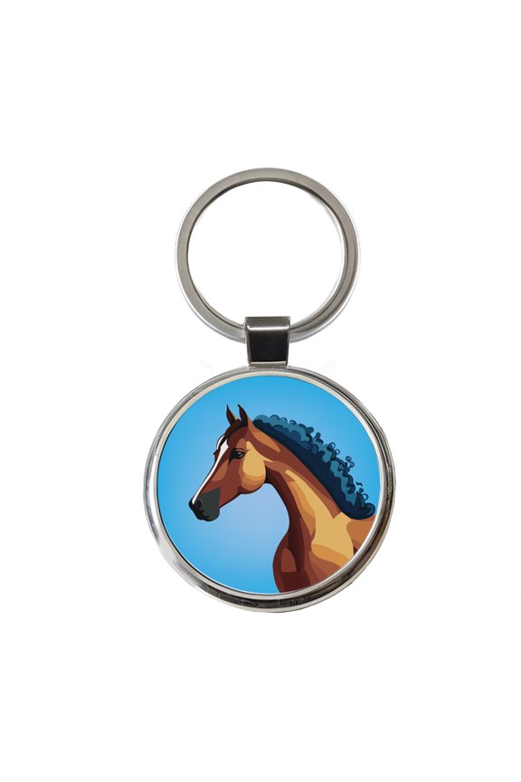 Horse Head Portrait Metal Round Keychain