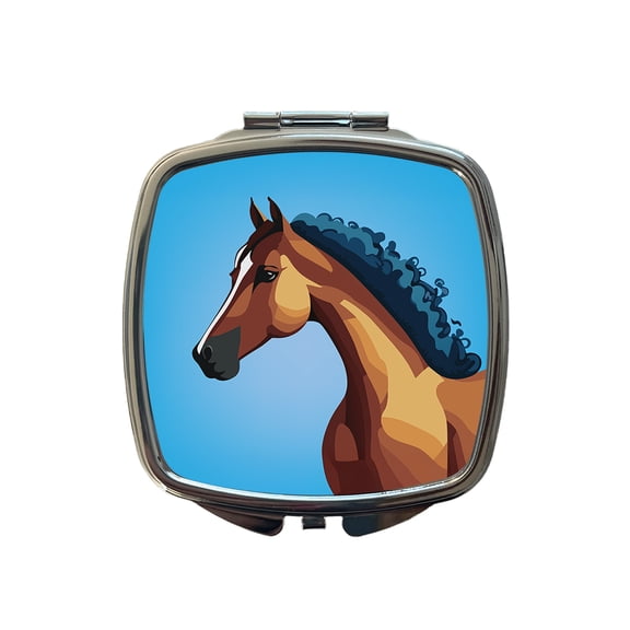 Horse Head Portrait Travel Makeup Handbag Purse Small Pocket Compact Mirror