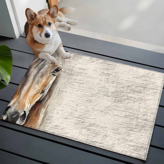 Horse Head Small Area Rugs 2x3 Animal Farmhouse Rustic Watercolor Entryway Rugs Washable Door Mat, Low-Profile Area Rugs Non Slip Floor Carpet for Living Room Bedroom Home Office