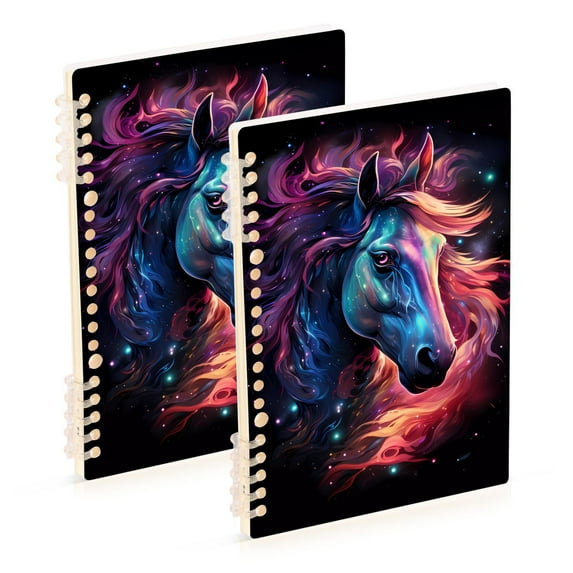 Horse Head Starry Sky Ring Binder Notebook Journey Note Diary College Ruled Spiral Notebook Study Loose Leaf Paper A5 60 Pages