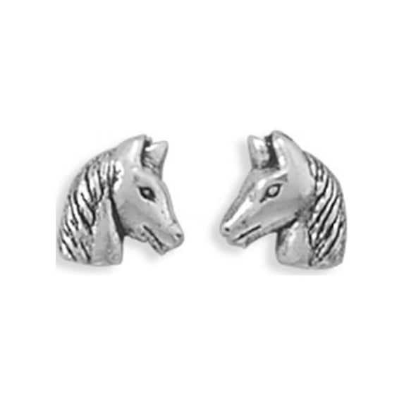 Horse Head Stud Antique Finish Sterling Silver Earrings